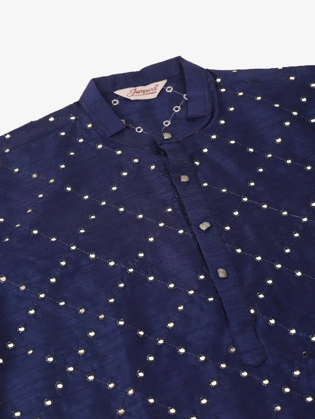 Jompers Men's Navy Blue Mirror Work Kurta Only
