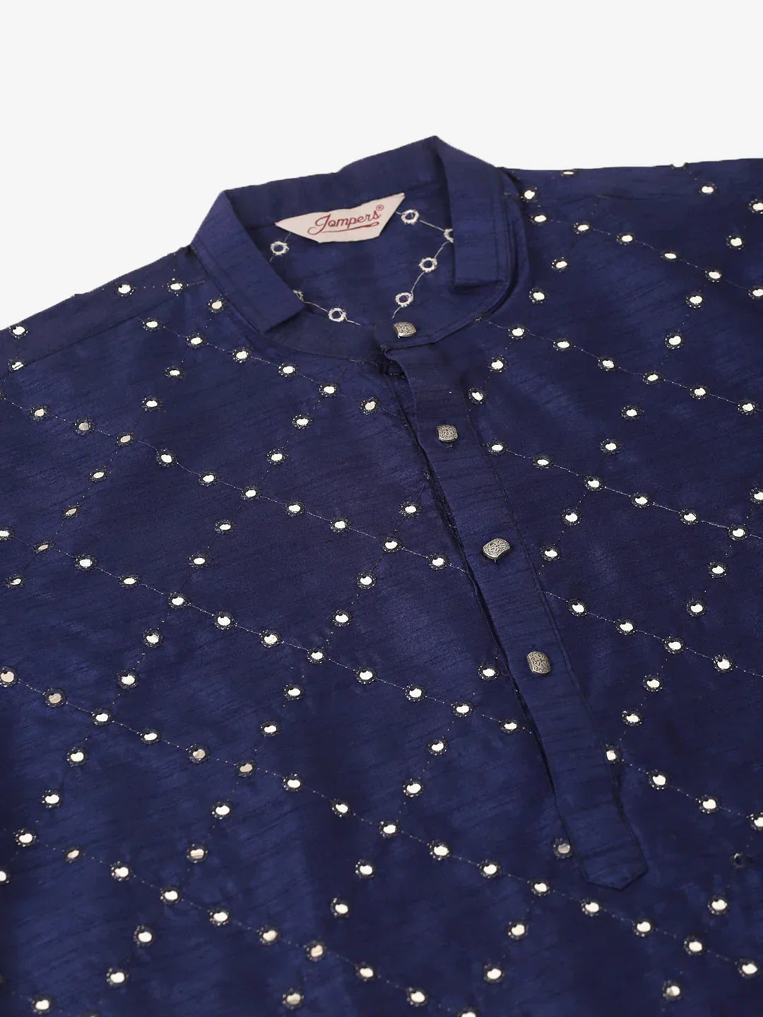 Jompers Men's Navy Blue Mirror Work Kurta Only