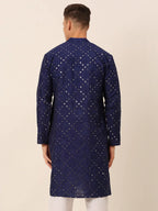 Jompers Men's Navy Blue Mirror Work Kurta Only