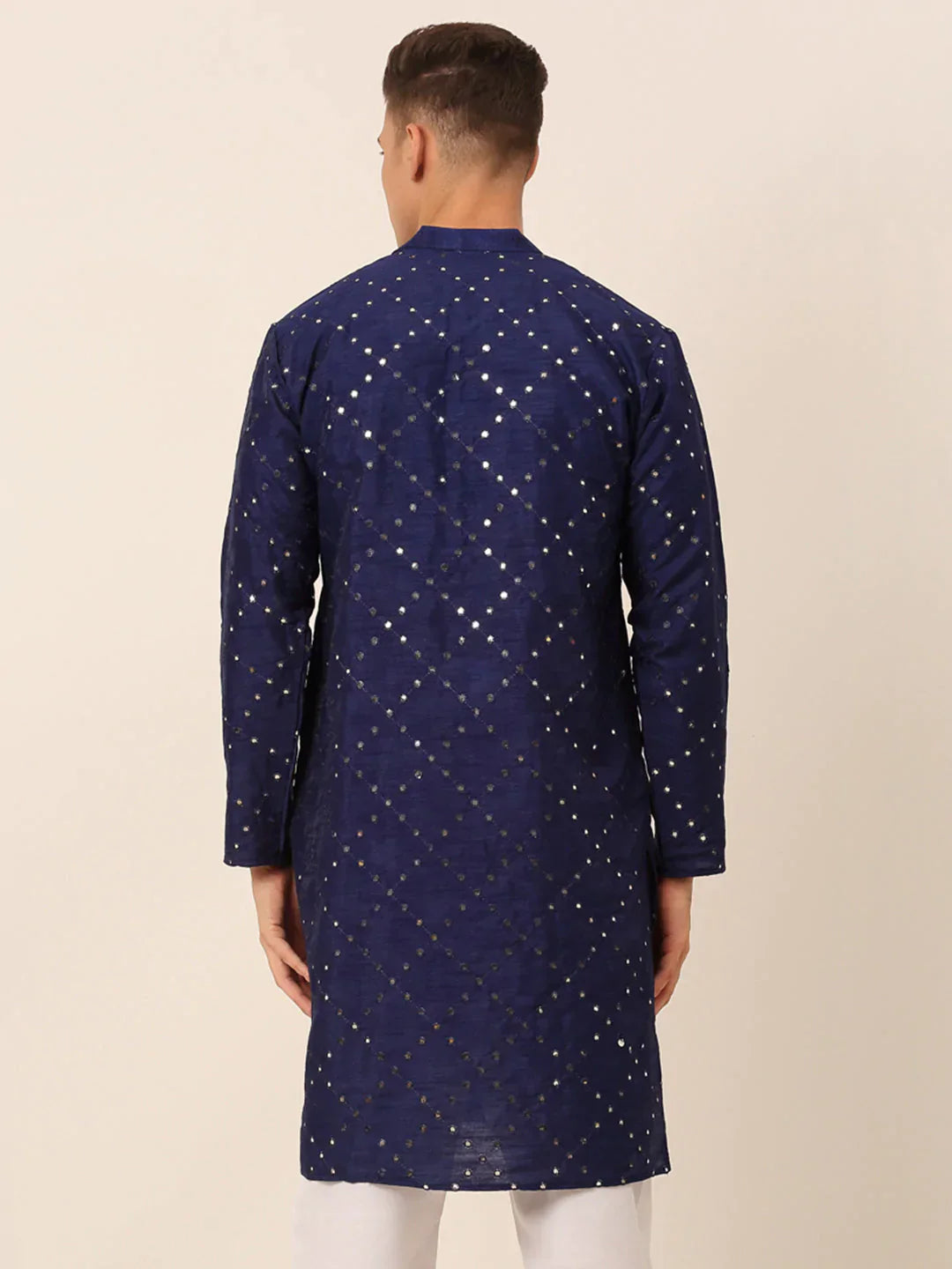 Jompers Men's Navy Blue Mirror Work Kurta Only
