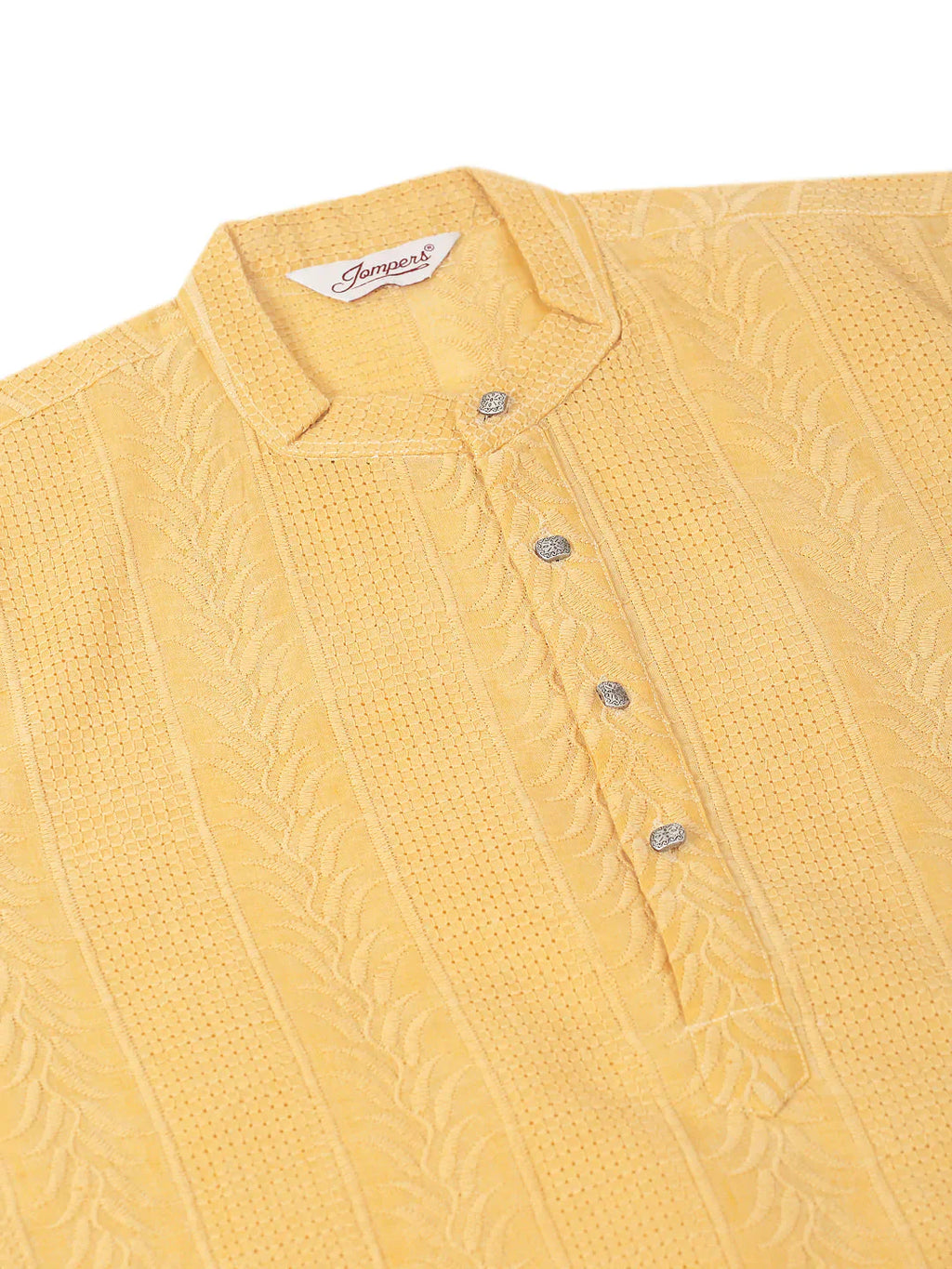 Jompers Men's Pure Cottom Embroidered Kurta Only - Beige
