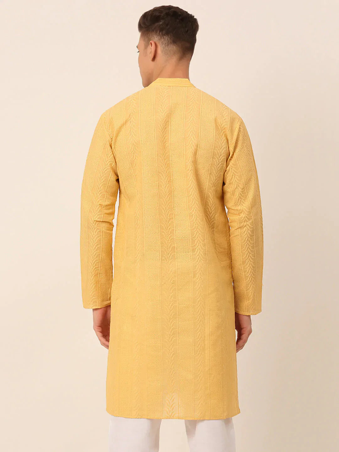 Jompers Men's Pure Cottom Embroidered Kurta Only - Beige