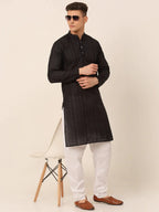 Jompers Men's Pure Cottom Embroidered Kurta Only - Black