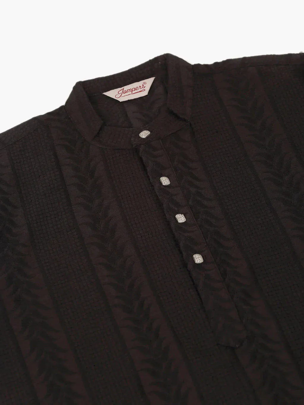 Jompers Men's Pure Cottom Embroidered Kurta Only - Black