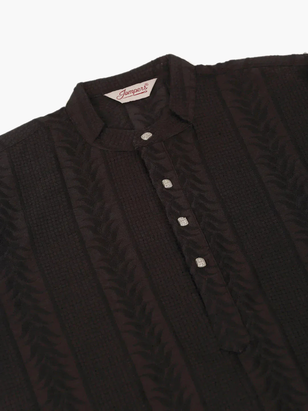 Jompers Men's Pure Cottom Embroidered Kurta Only - Black