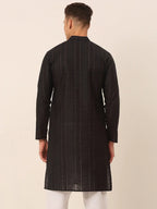 Jompers Men's Pure Cottom Embroidered Kurta Only - Black