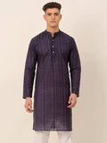 Jompers Men's Pure Cottom Embroidered Kurta Only - Navy Blue