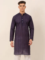 Jompers Men's Pure Cottom Embroidered Kurta Only - Navy Blue