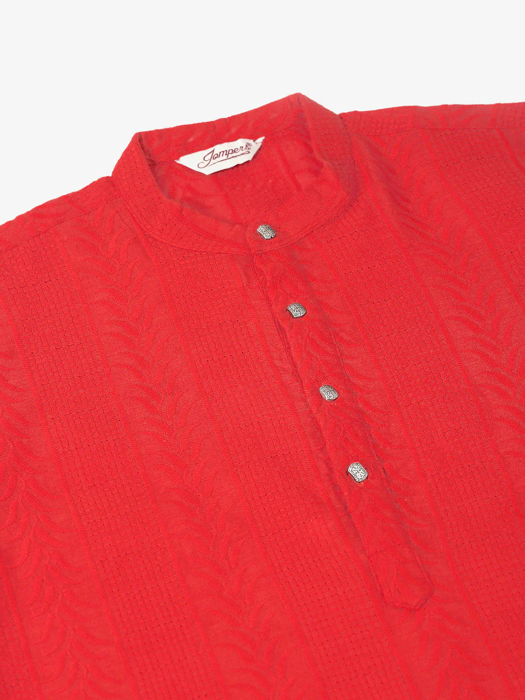 Jompers Men's Pure Cottom Embroidered Kurta Only - Red
