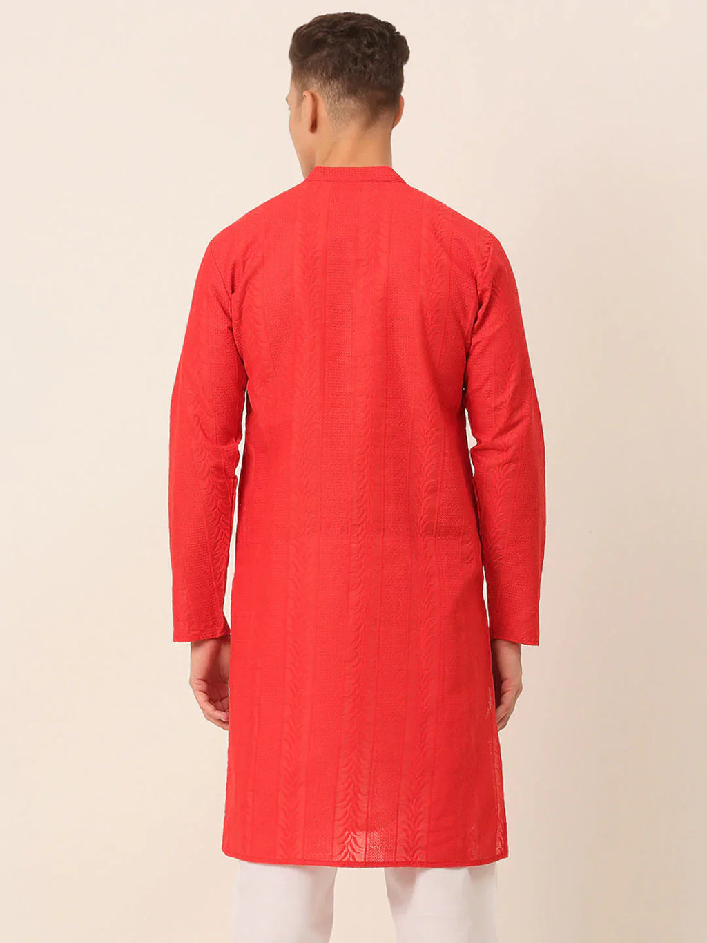 Jompers Men's Pure Cottom Embroidered Kurta Only - Red