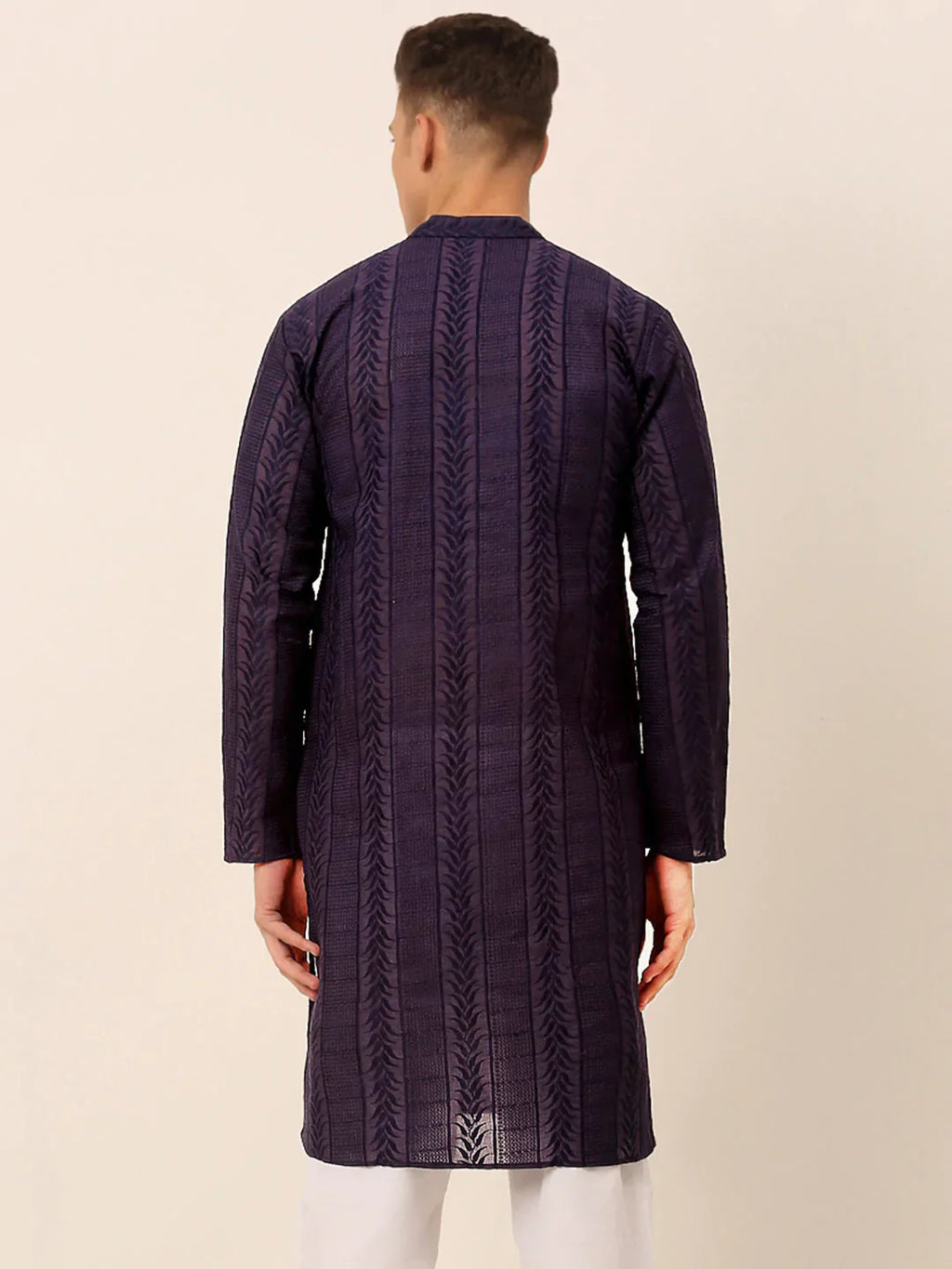 Jompers Men's Pure Cottom Embroidered Kurta Only - Navy Blue