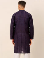 Jompers Men's Pure Cottom Embroidered Kurta Only - Navy Blue
