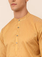 Jompers Men's Silk Blend Sequence Embroidered Kurta Only - Beige