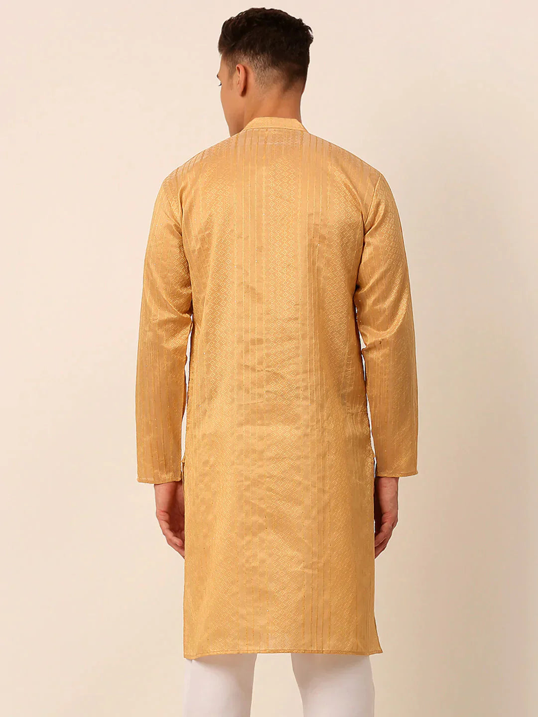 Jompers Men's Silk Blend Sequence Embroidered Kurta Only - Beige