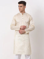 Jompers Men's Silk Blend Sequence Embroidered Kurta Only - Cream