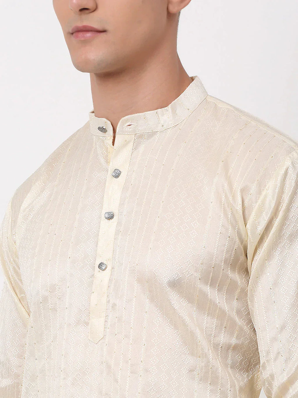 Jompers Men's Silk Blend Sequence Embroidered Kurta Only - Cream