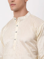Jompers Men's Silk Blend Sequence Embroidered Kurta Only - Cream