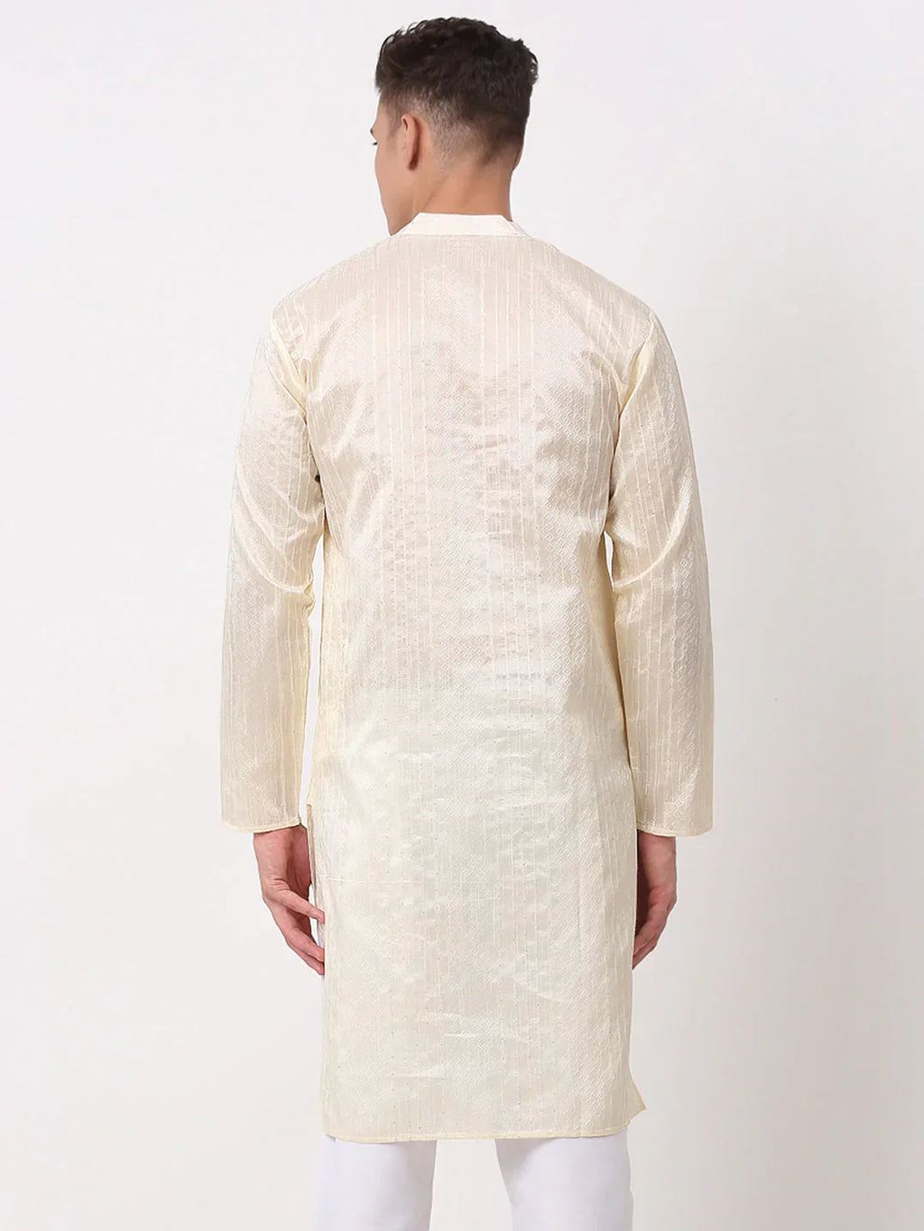 Jompers Men's Silk Blend Sequence Embroidered Kurta Only - Cream