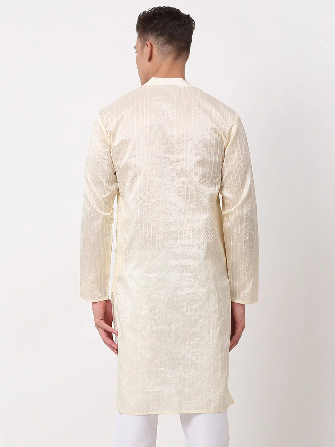 Jompers Men's Silk Blend Sequence Embroidered Kurta Only - Cream