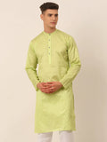Jompers Men's Silk Blend Sequence Embroidered Kurta Only - Green