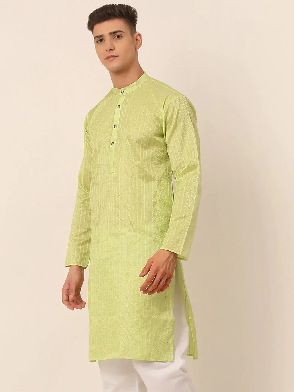 Jompers Men's Silk Blend Sequence Embroidered Kurta Only - Green
