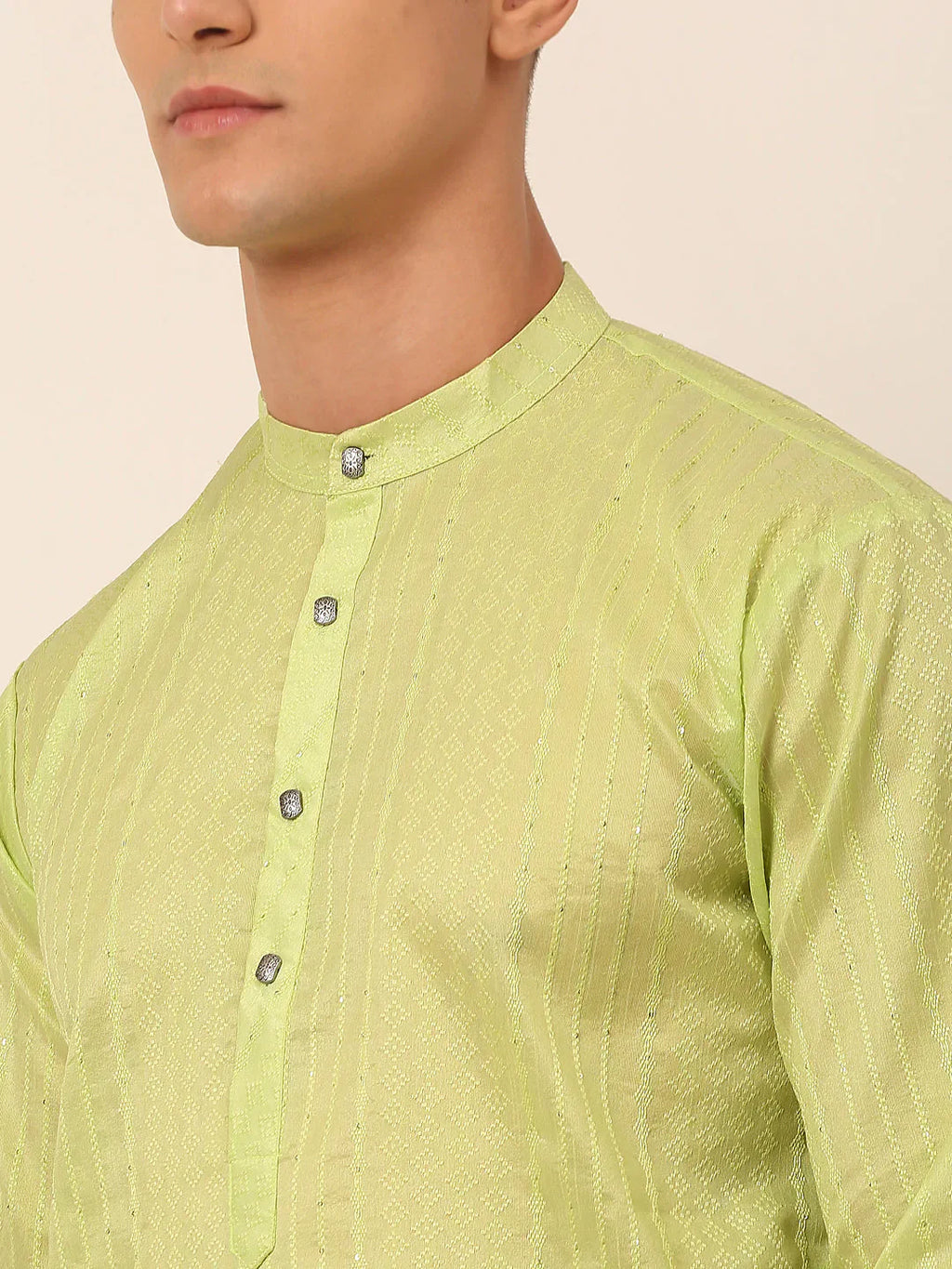 Jompers Men's Silk Blend Sequence Embroidered Kurta Only - Green