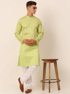 Jompers Men's Silk Blend Sequence Embroidered Kurta Only - Green