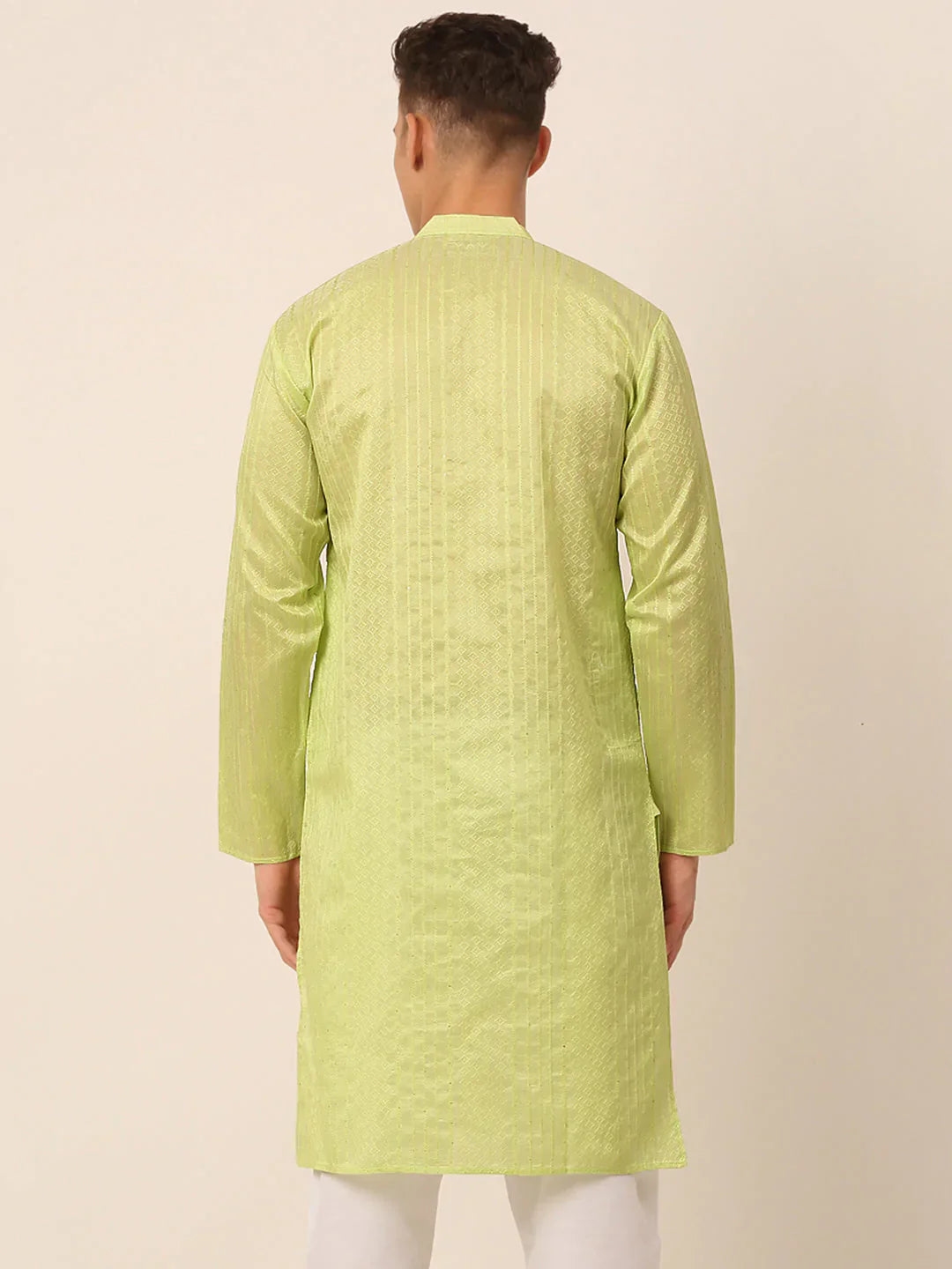 Jompers Men's Silk Blend Sequence Embroidered Kurta Only - Green
