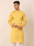 Jompers Men's Silk Blend Sequence Embroidered Kurta Only - Yellow