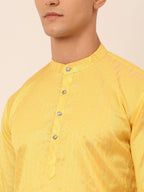 Jompers Men's Silk Blend Sequence Embroidered Kurta Only - Yellow