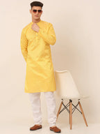 Jompers Men's Silk Blend Sequence Embroidered Kurta Only - Yellow