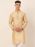 Jompers Men's Silk Blend Collar Embroidered Kurta only - Beige