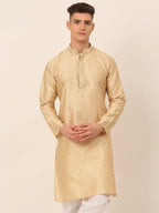 Jompers Men's Silk Blend Collar Embroidered Kurta only - Beige