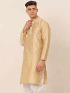Jompers Men's Silk Blend Collar Embroidered Kurta only - Beige