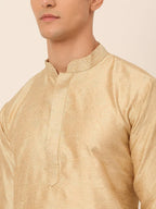 Jompers Men's Silk Blend Collar Embroidered Kurta only - Beige