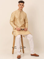 Jompers Men's Silk Blend Collar Embroidered Kurta only - Beige