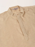 Jompers Men's Silk Blend Collar Embroidered Kurta only - Beige