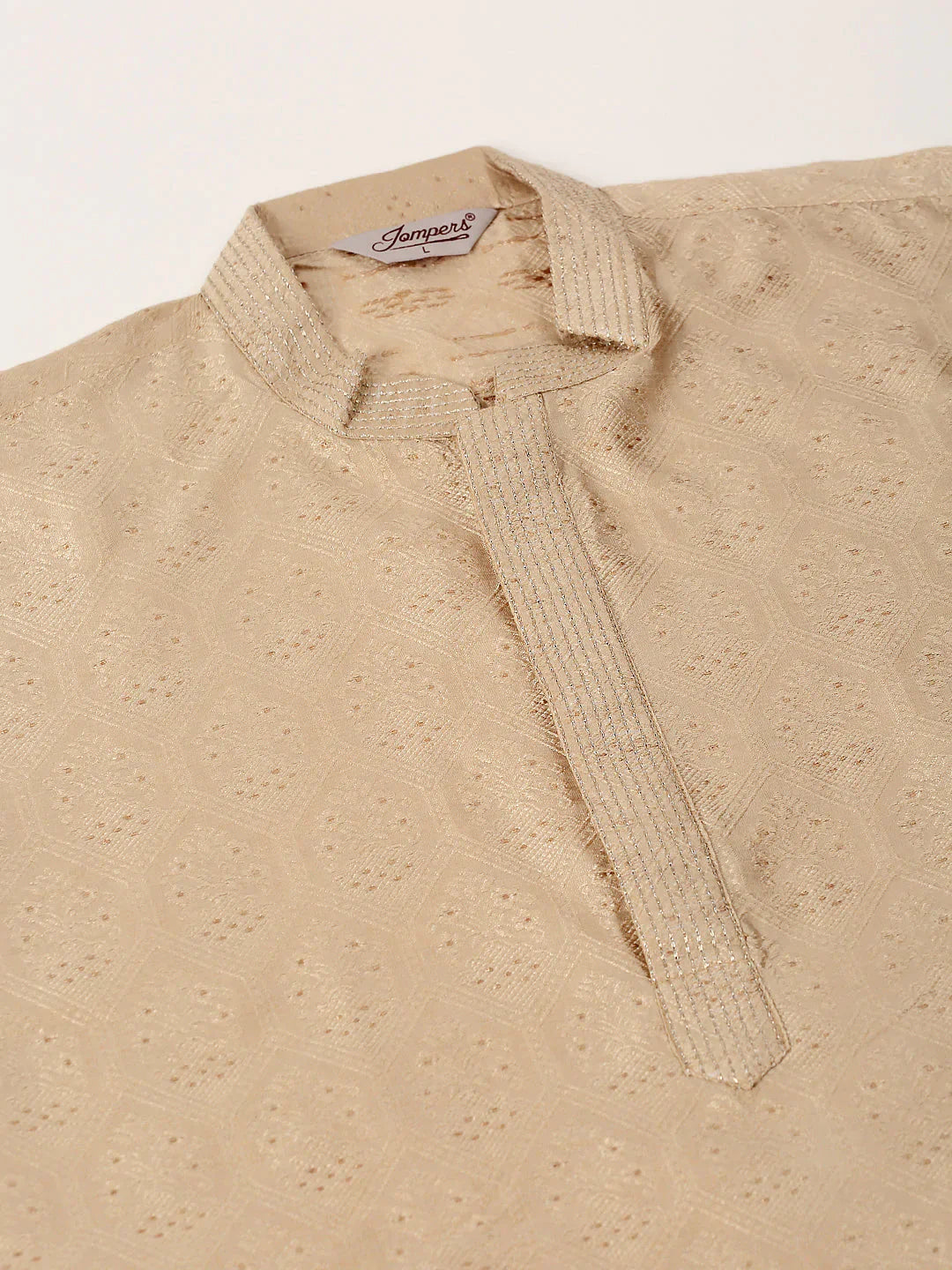 Jompers Men's Silk Blend Collar Embroidered Kurta only - Beige