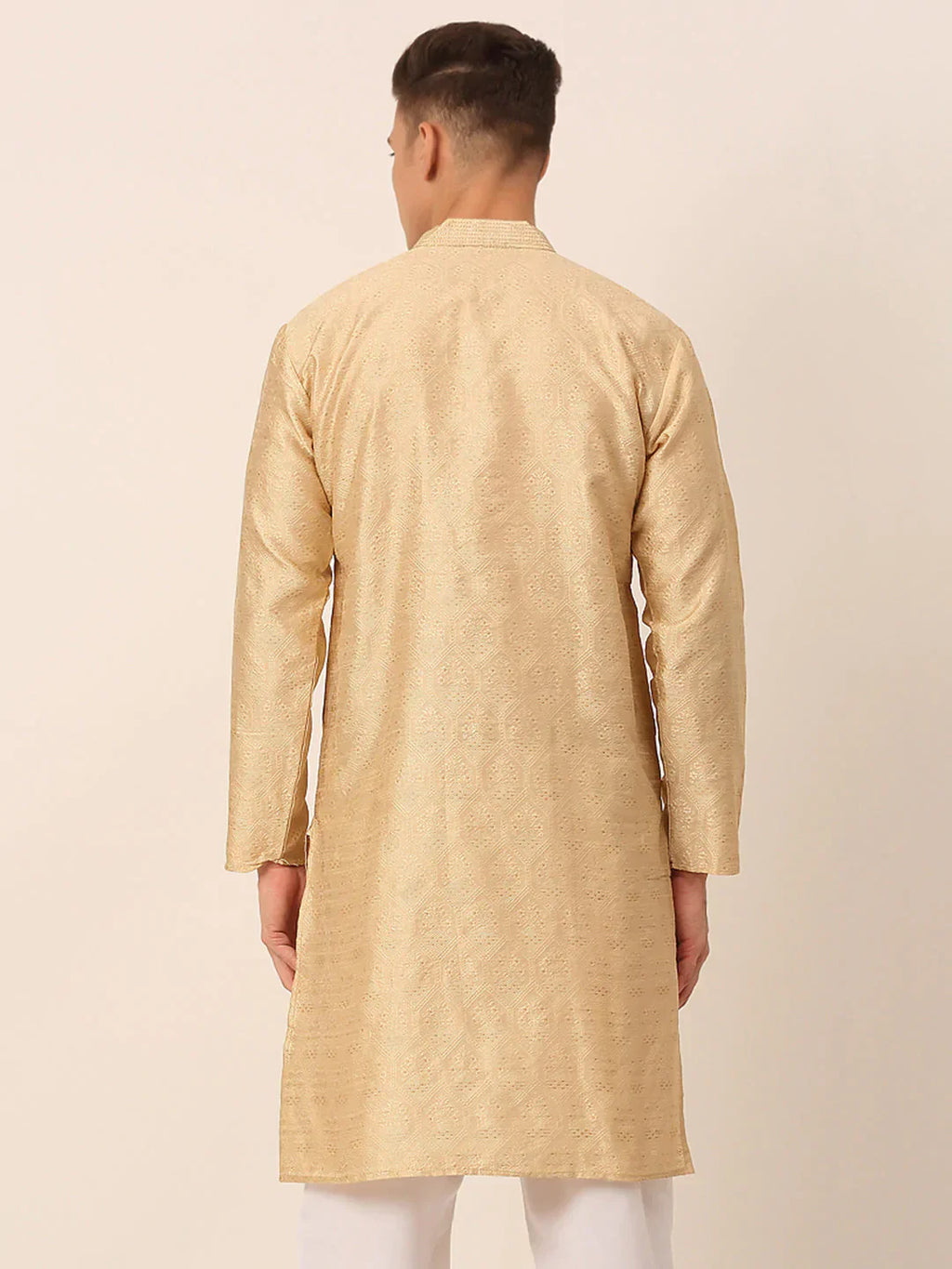 Jompers Men's Silk Blend Collar Embroidered Kurta only - Beige
