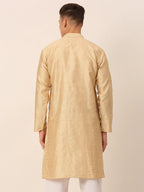 Jompers Men's Silk Blend Collar Embroidered Kurta only - Beige