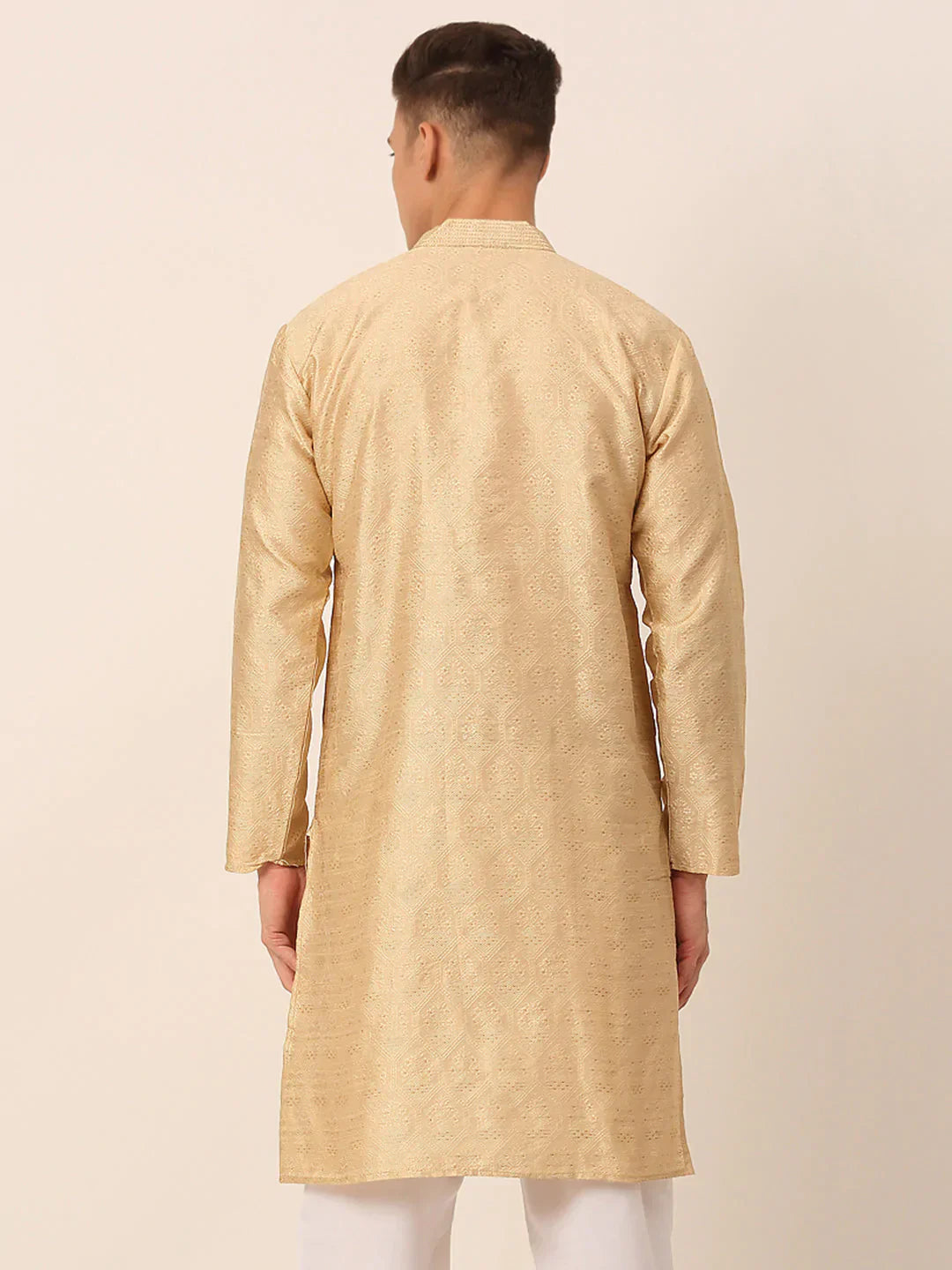 Jompers Men's Silk Blend Collar Embroidered Kurta only - Beige
