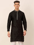 Jompers Men's Silk Blend Collar Embroidered Kurta only - Black