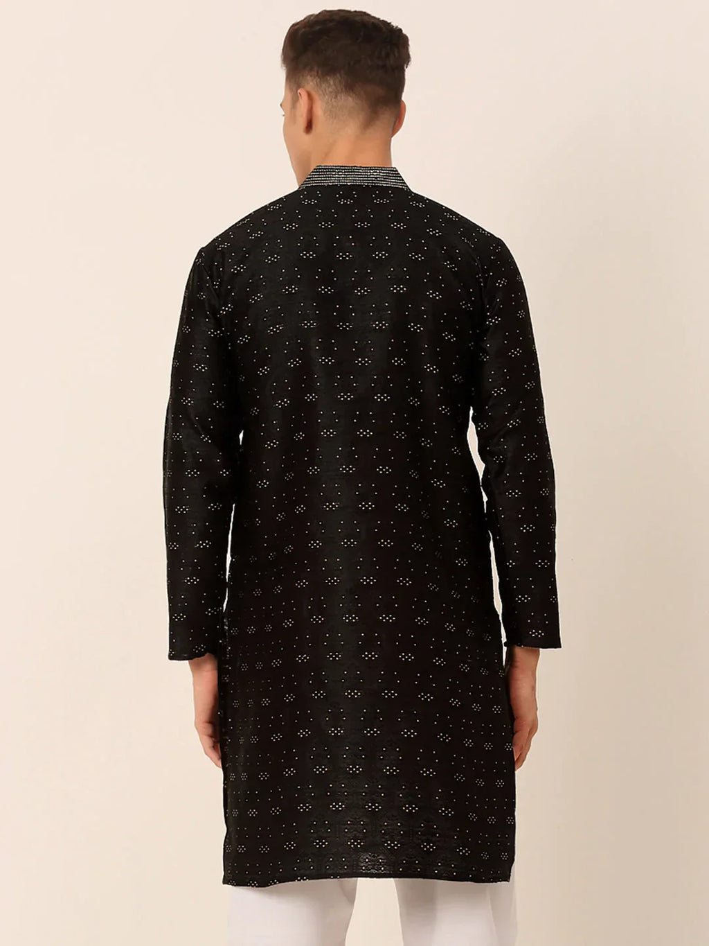 Jompers Men's Silk Blend Collar Embroidered Kurta only - Black