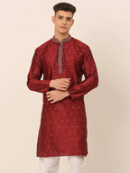 Jompers Men's Silk Blend Collar Embroidered Kurta only - Maroon