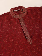 Jompers Men's Silk Blend Collar Embroidered Kurta only - Maroon