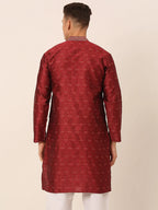 Jompers Men's Silk Blend Collar Embroidered Kurta only - Maroon