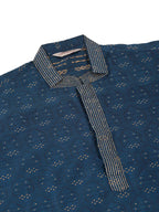 Jompers Men's Silk Blend Collar Embroidered Kurta only - Peacock