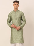 Jompers Men's Silk Blend Collar Embroidered Kurta only - Pista