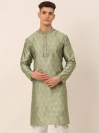 Jompers Men's Silk Blend Collar Embroidered Kurta only - Pista