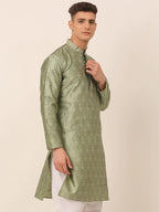 Jompers Men's Silk Blend Collar Embroidered Kurta only - Pista